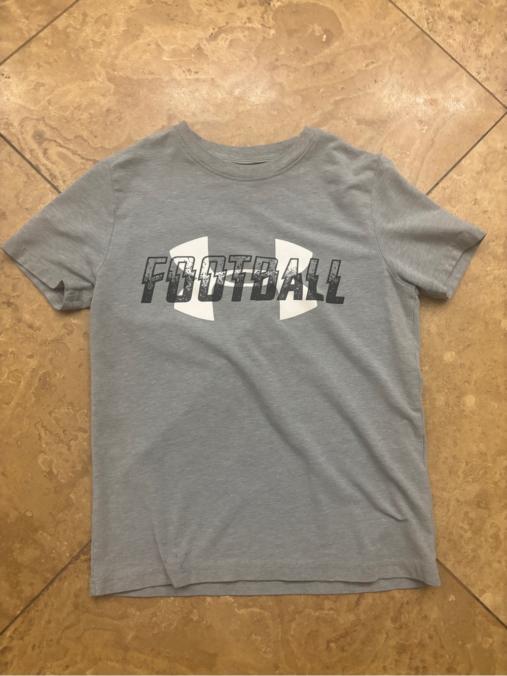 Under Armour Gray Tee with White Logo and Black 'Football' Print